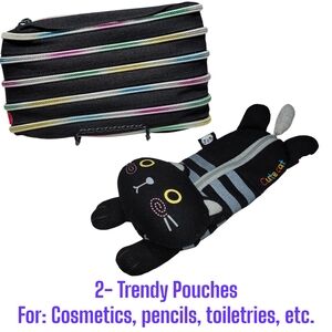 3/$25 - Colorful Zippered Black Pouch